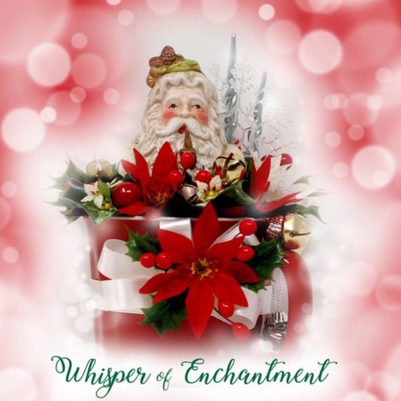 Holiday Floral Arrangement In Vintage Red Mug, vintage Santa Claus figurine - Picture 1 of 10